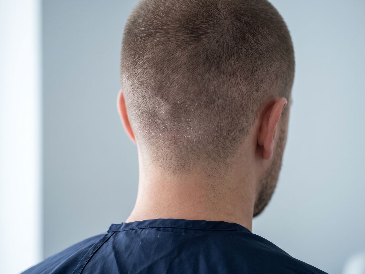 Healed donor area with tiny extraction marks after FUE hair transplant