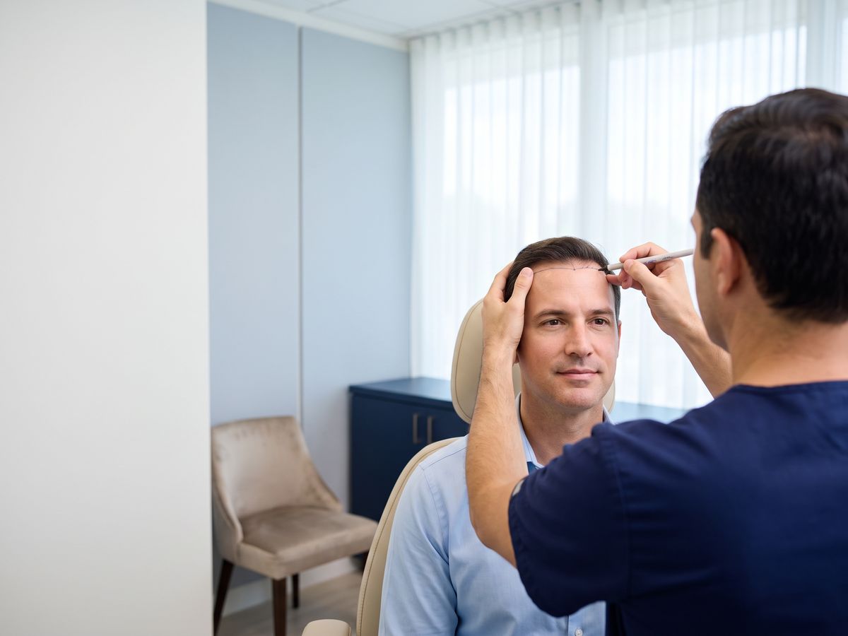 Surgeon designing a hairline