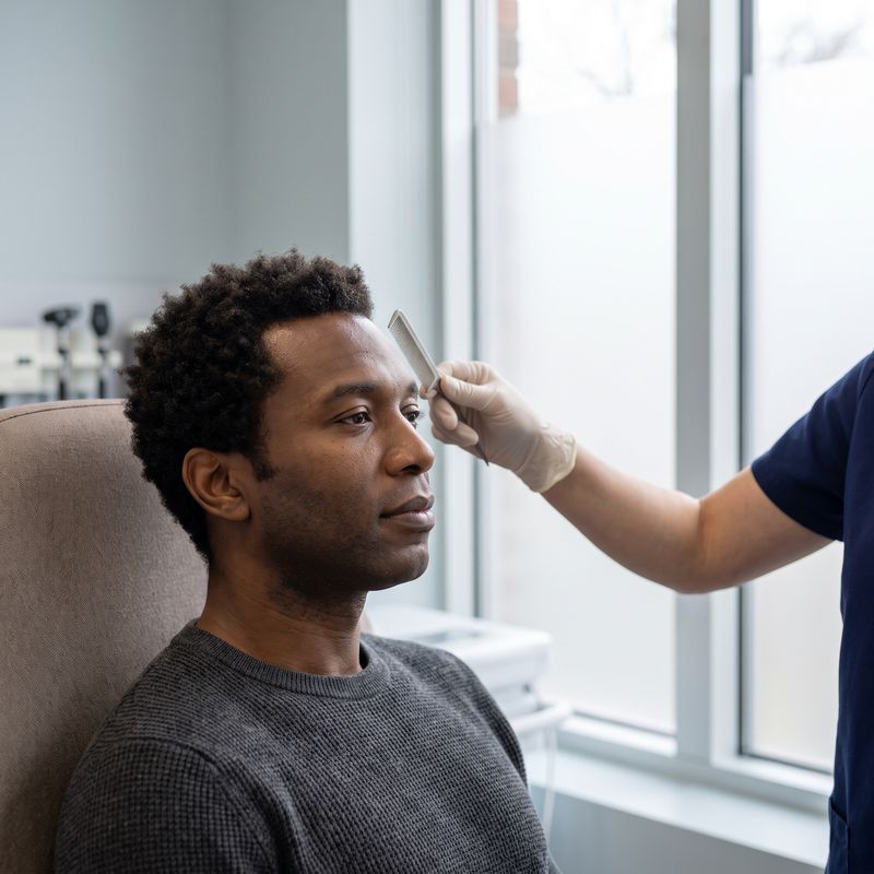 Man with afro-textured hair in a consultation