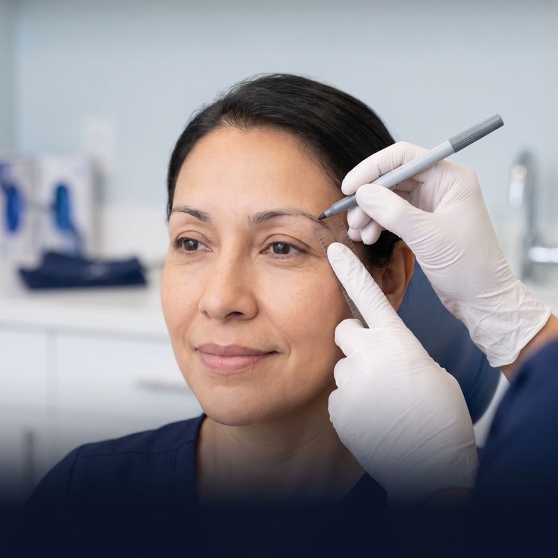 Eyebrow shape being mapped before an eyebrow transplant