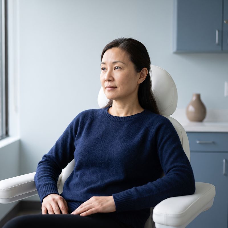 Woman discussing a widening part line with a surgeon