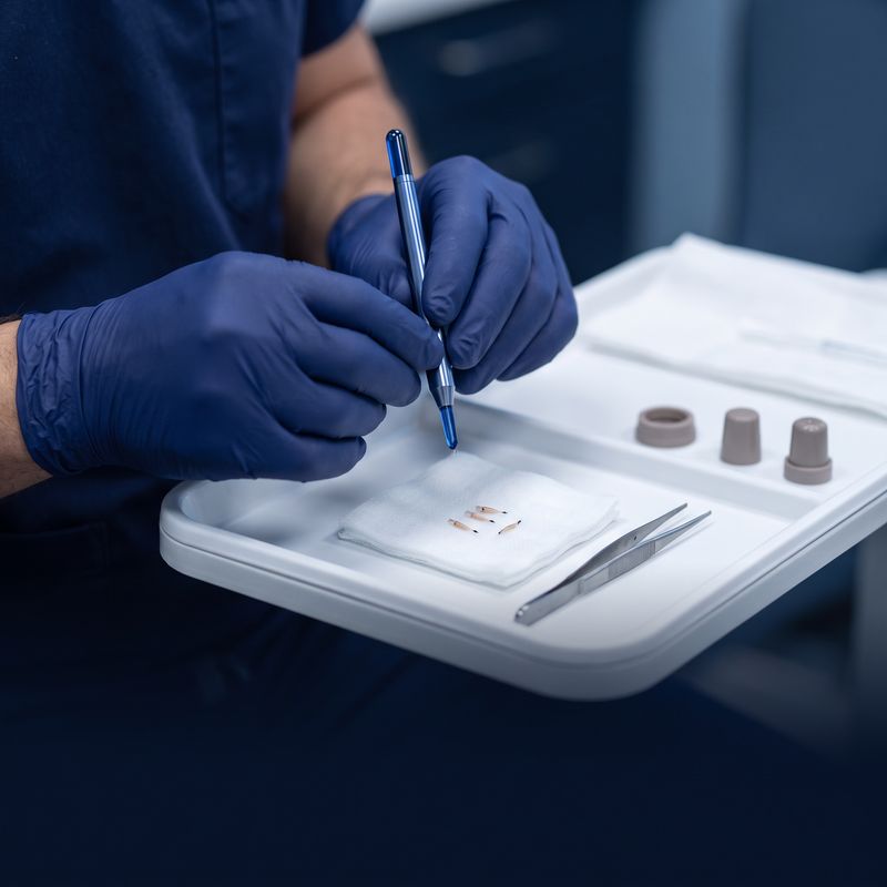 Sapphire blade and grafts prepared for a FUE hair transplant