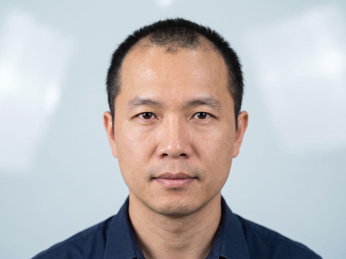 Mature uneven hairline shown in a neutral hair transplant assessment portrait