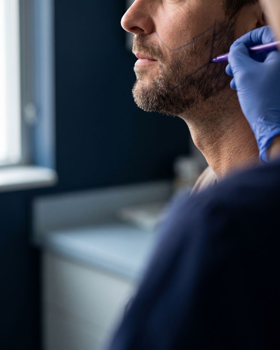 Beard transplant planning along the jawline