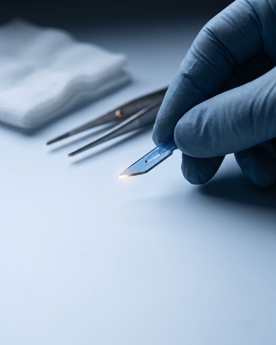 Sapphire blade tip over a sterile field