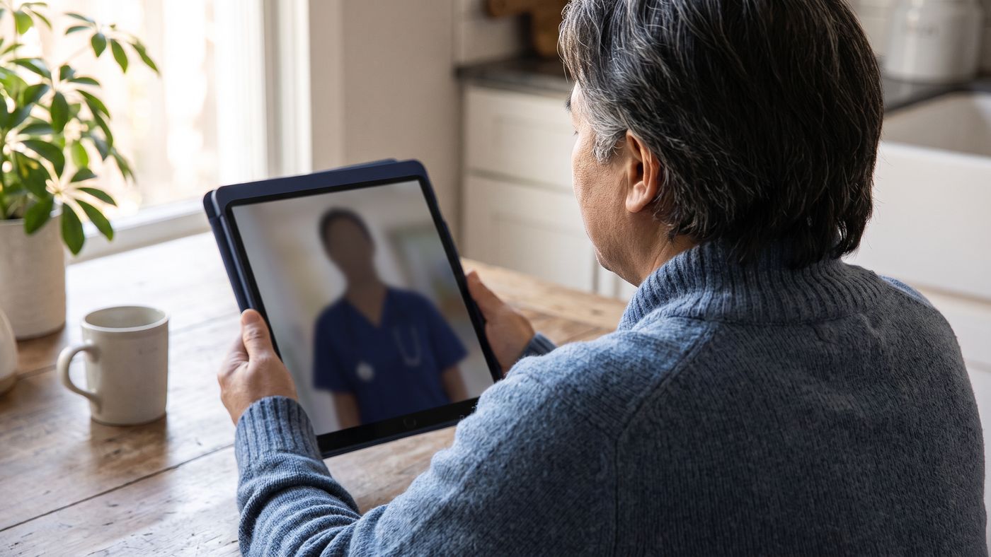 A patient on a video follow-up call at home