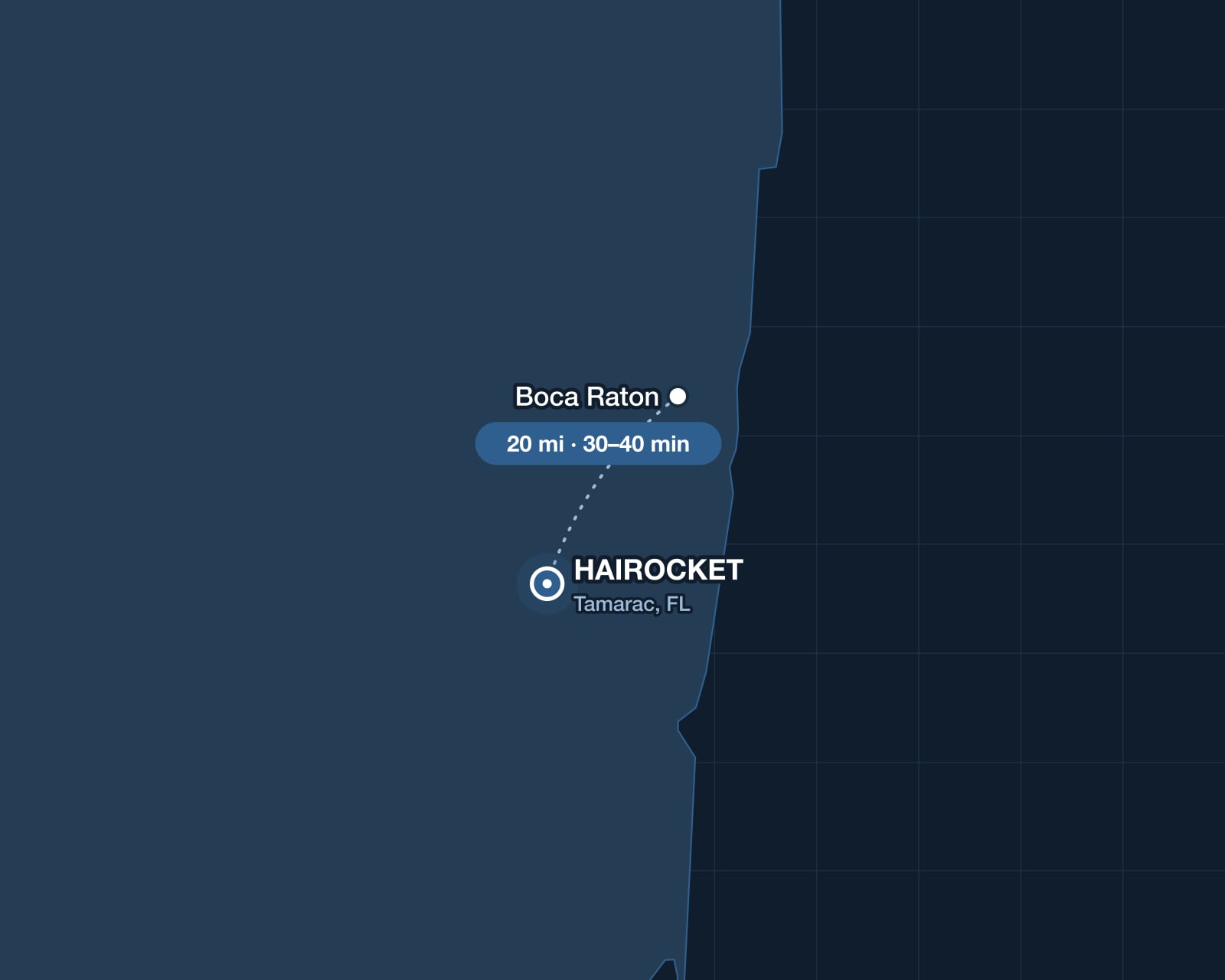 Route from Boca Raton to HAIROCKET in Tamarac