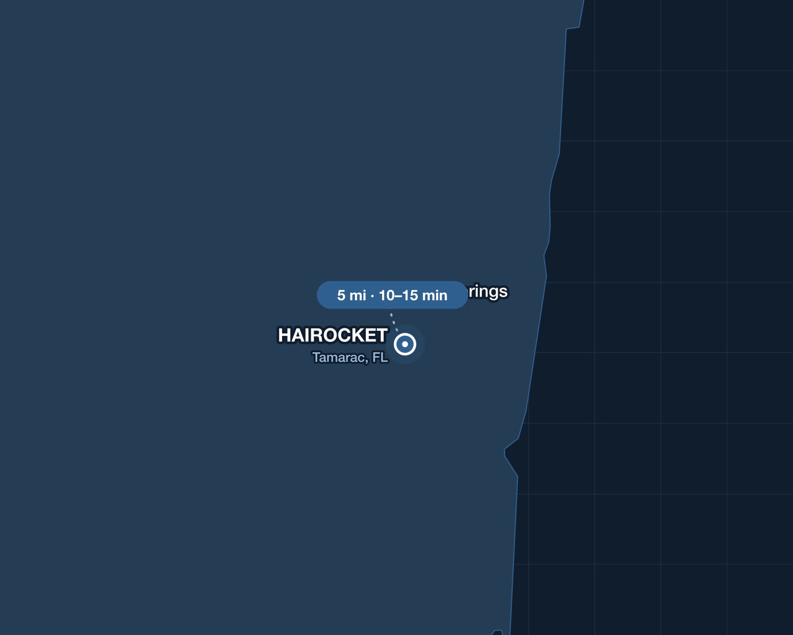 Route from Coral Springs to HAIROCKET in Tamarac