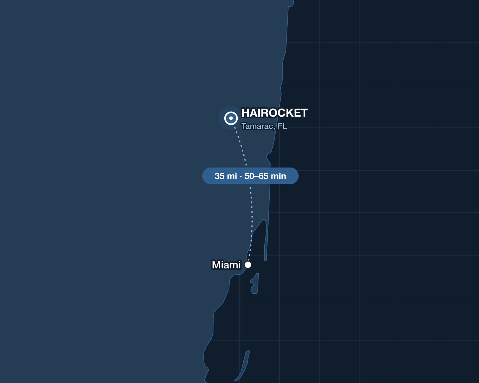 Route from Miami to HAIROCKET in Tamarac