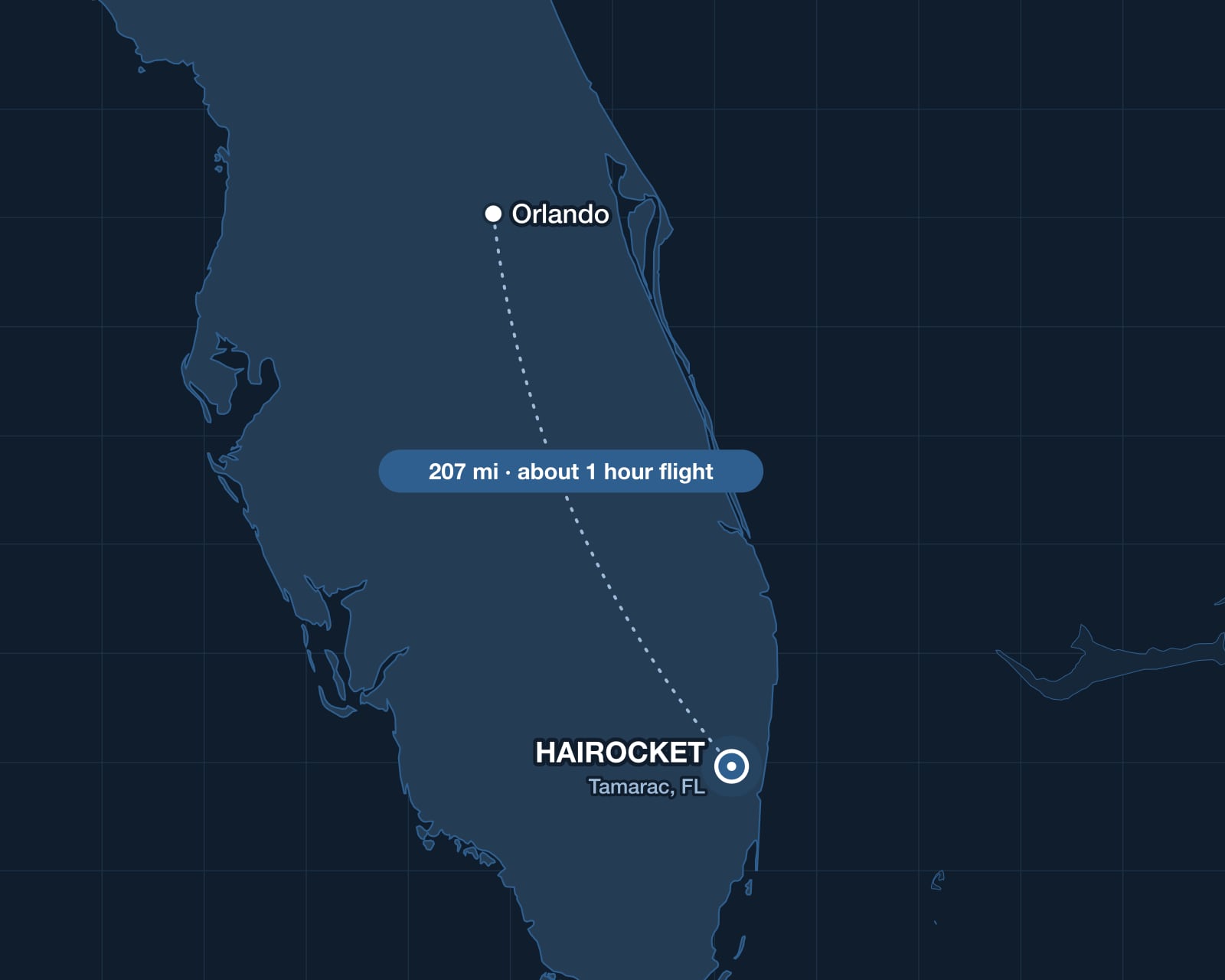 Route from Orlando to HAIROCKET in Tamarac