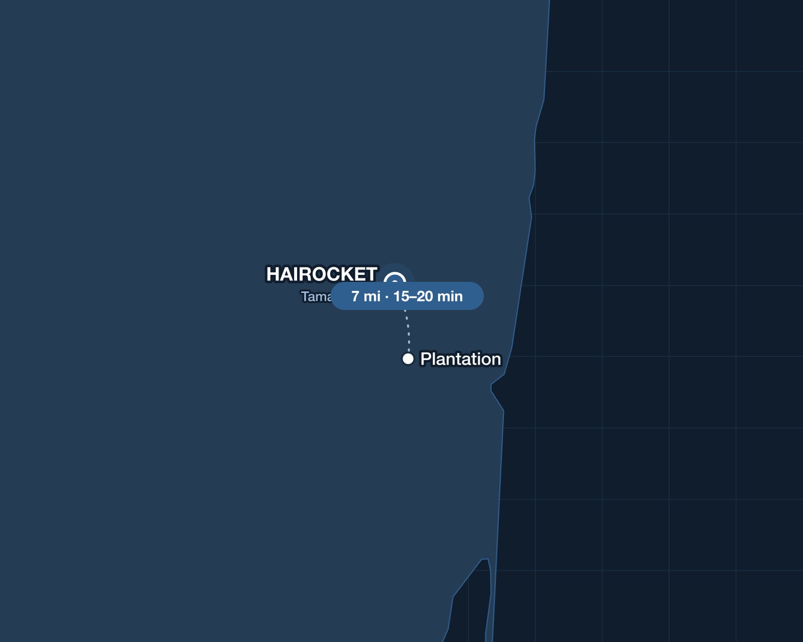 Route from Plantation to HAIROCKET in Tamarac