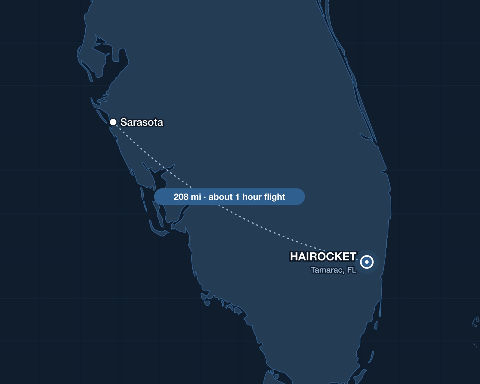 Route from Sarasota to HAIROCKET in Tamarac