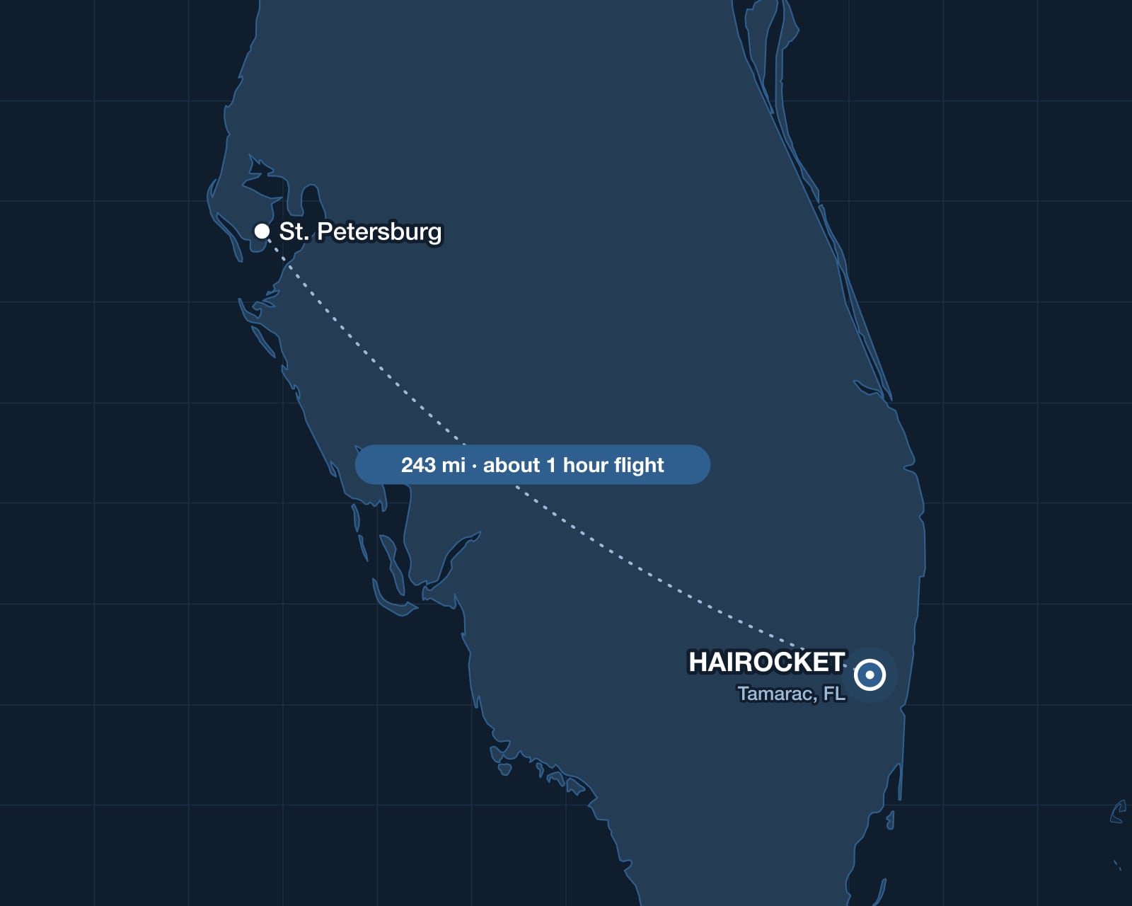 Route from St. Petersburg to HAIROCKET in Tamarac