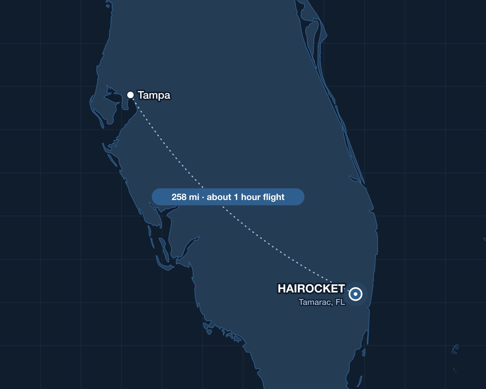 Route from Tampa to HAIROCKET in Tamarac