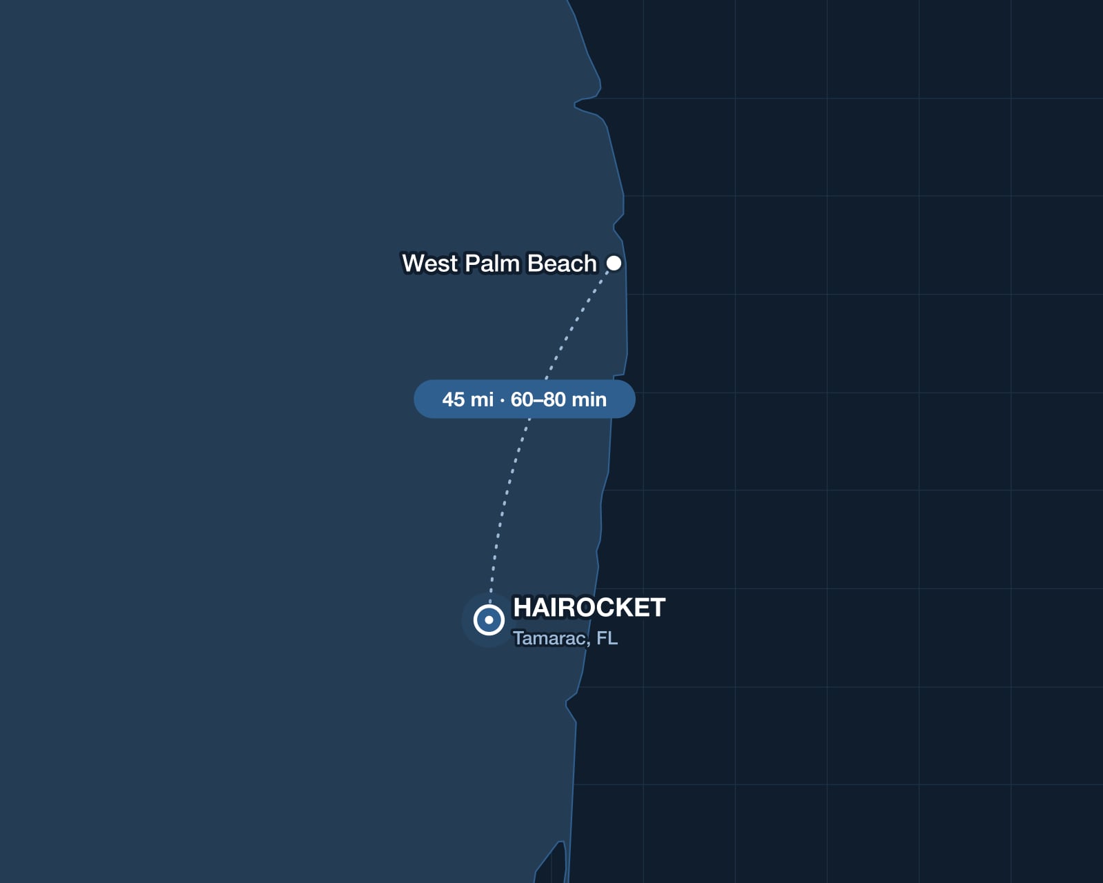 Route from West Palm Beach to HAIROCKET in Tamarac